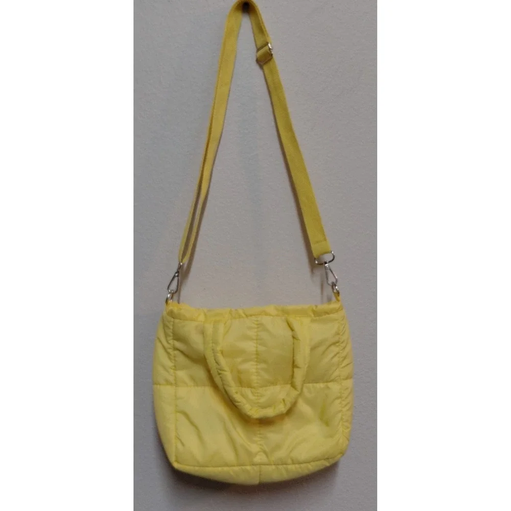 OFFLINE By Aerie Puff Love Tote Bag Natural Yellow Quilted Puffy Crossbody 10.5